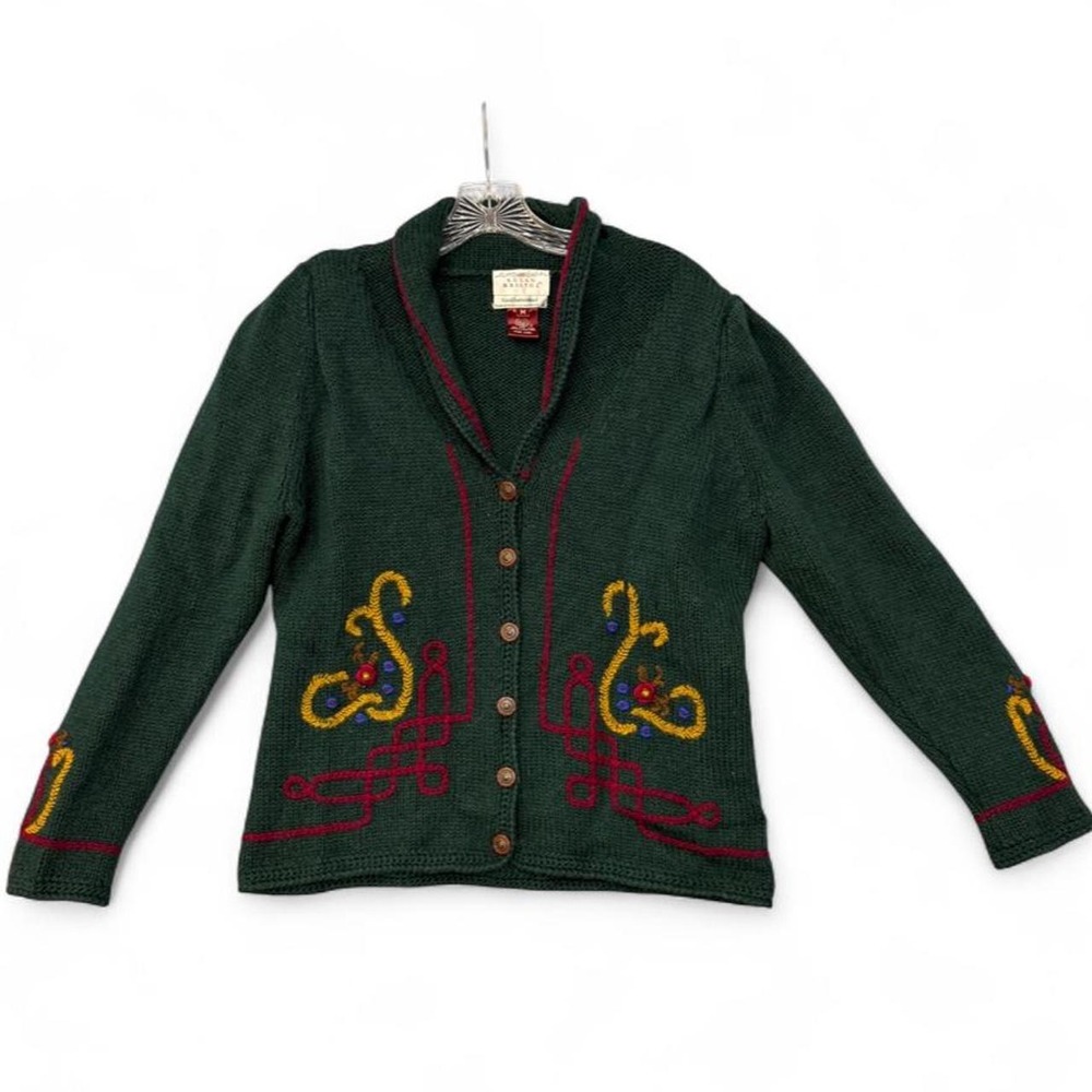 Vintage 1989 Susan Bristol Hand Embroidered Pure Wool Cardigan Sweater Medium